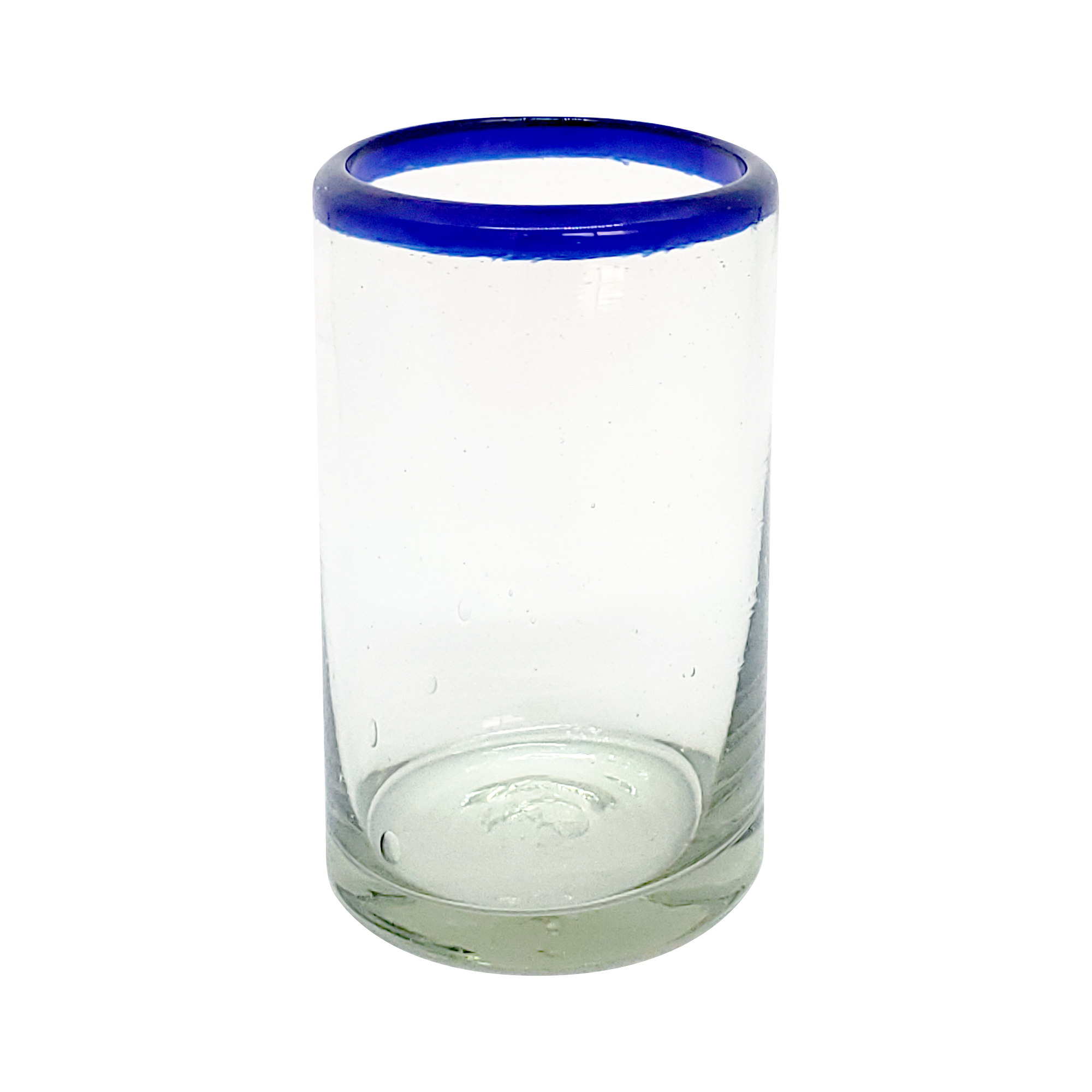 vasos para jugo con borde azul cobalto, 9 oz, Vidrio Reciclado, Libre de Plomo y Toxinas